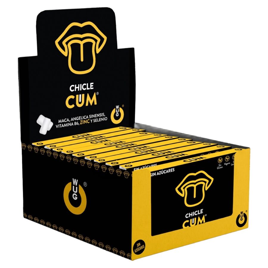 WUG CUM ? DISPLAY 12 X 8 UDS | Chicle funcional con sabor a plátano para potenciar la fertilidad, vitalidad y energía masculina