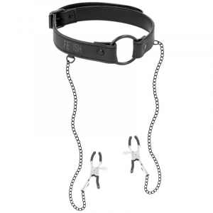 FETISH SUBMISSIVE - ANILLA MORDAZA CON PINZAS PARA PEZONES